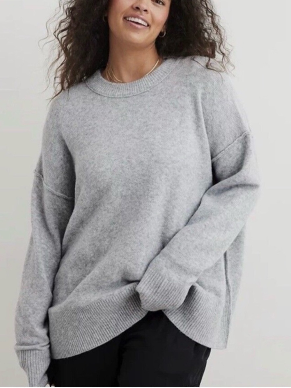 aerie Light Gray Oversized Crewneck Sweater